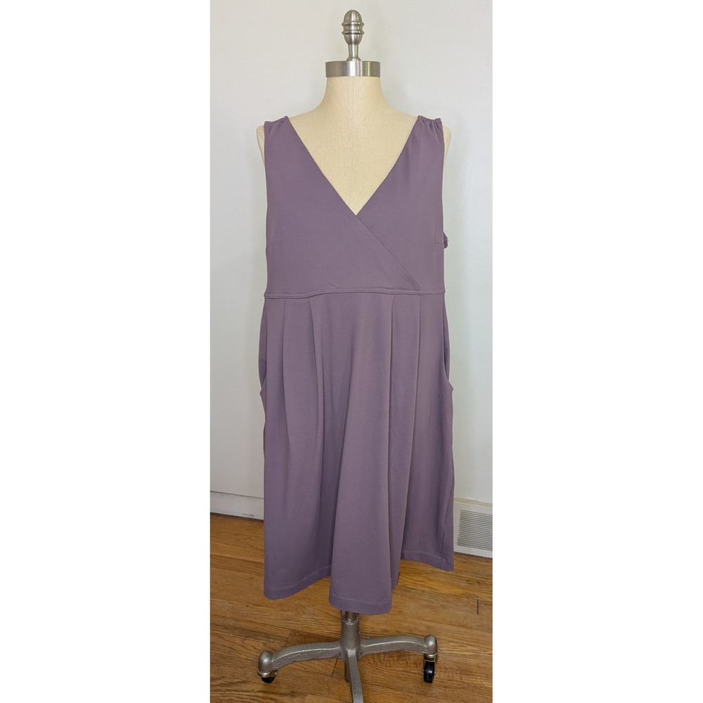 Eddie Bauer Women XL Sleeveless Faux Wrap Pleated Pocket Dress Tennis Pickeball